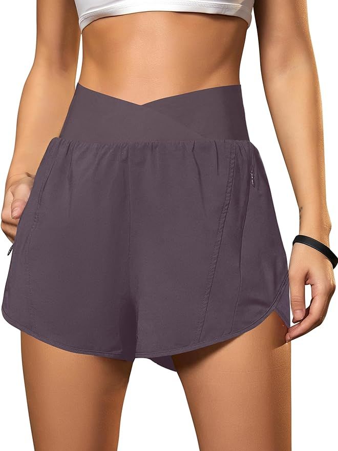 Blooming Jelly Women's Workout Shorts Athletic Running Shorts Crossover High Waisted Gym Shorts w... | Amazon (US)