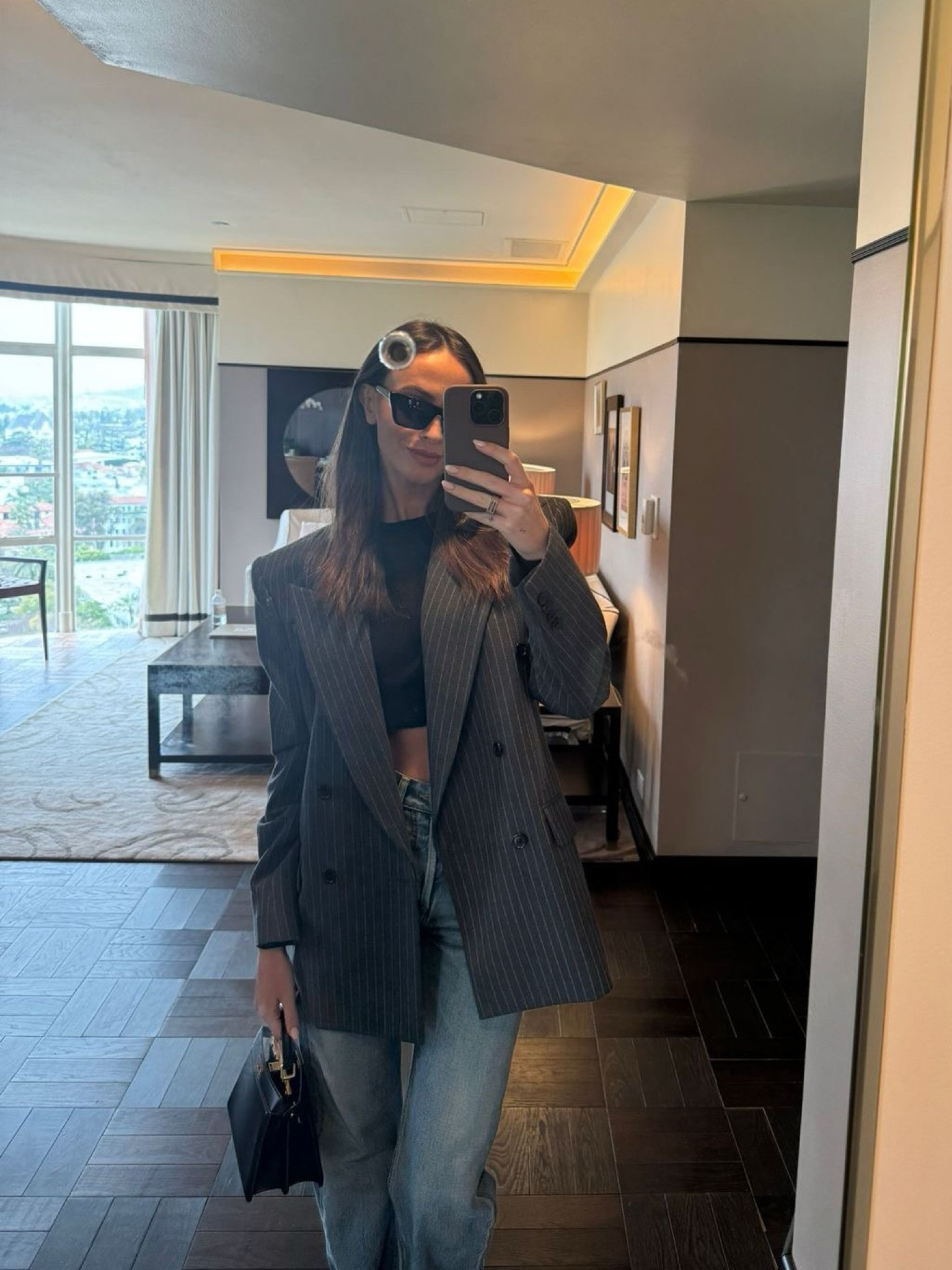 Saint Laurent blazer & jeans, fendi bag, saint Laurent glasses, black top, jeans and a blazer, oversized blazer, pinstripe blazer, smart casual outfit 

#LTKspring #LTKstyletip #LTKeurope