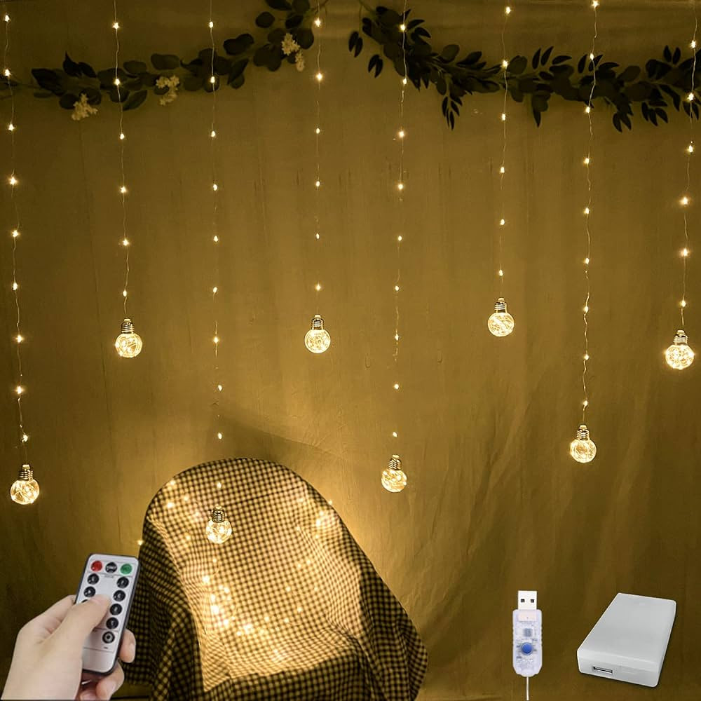 YOLIGHT Wishing Ball Curtain Lights 200 LED Window Curtain String Lights with Remote, USB Battery... | Amazon (US)