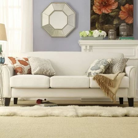 Tribeca Espresso Finish White Linen Sofa | Walmart (US)