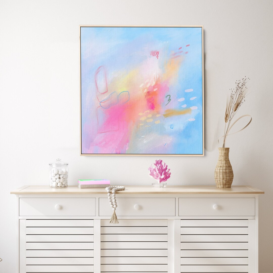 Aesthetic Abstract Painting, Pink Colorful Wall Art, Blue Abstract Wall Art, Preppy Painting on C... | Etsy (US)