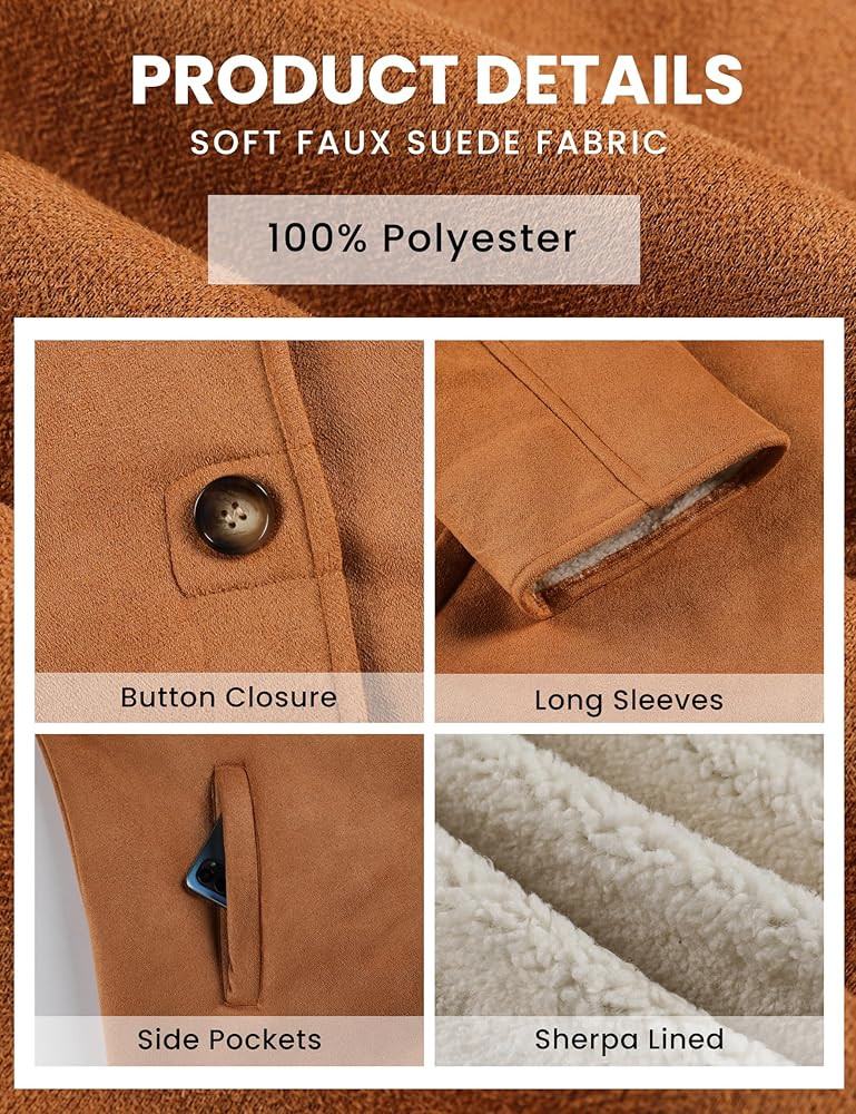 Yeokou Women Casual Sherpa Lined Shawl Button Down Jacket Coat Winter Warm Outwear with Pockets | Amazon (US)