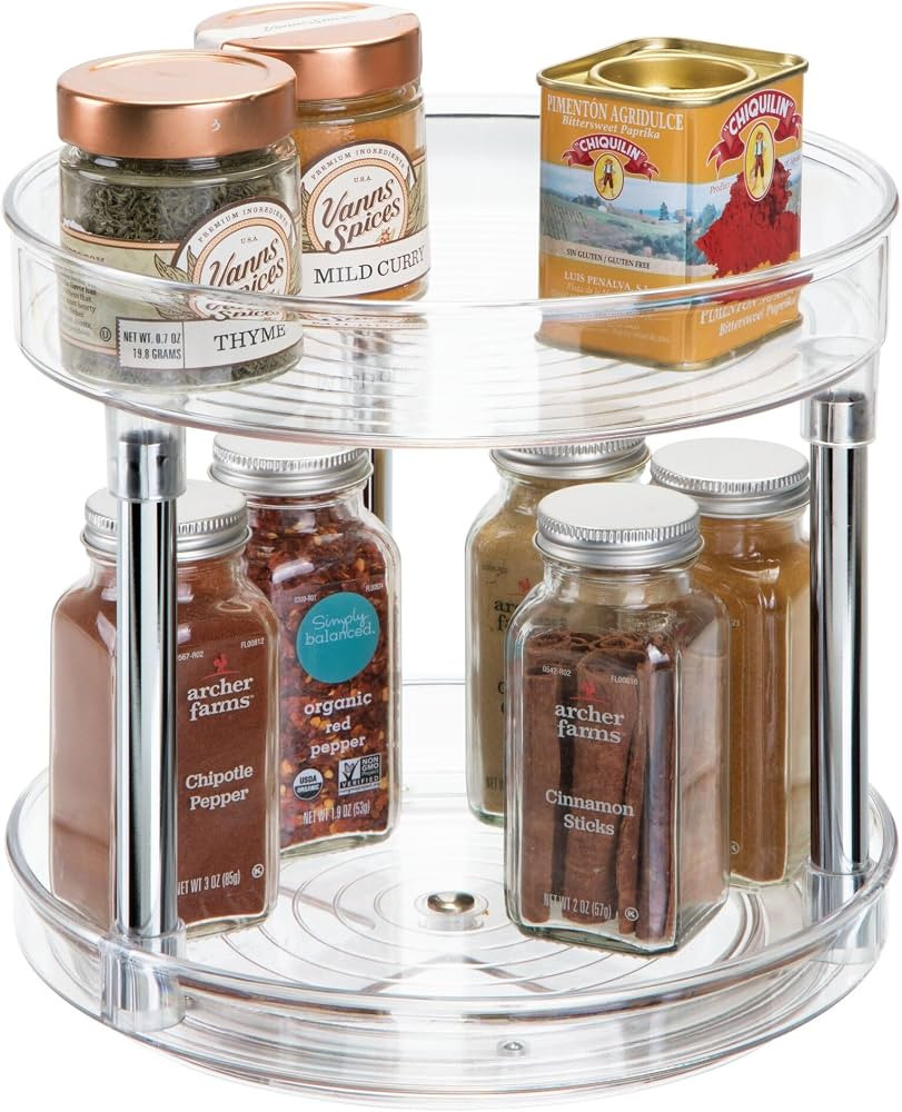 iDesign 9-Inch Recycled Plastic 2-Tier Lazy Susan Organizer, Clear/Chrome | Amazon (US)