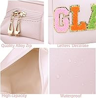 Preppy Patch Cosmetic Toiletry Bag for Women Girls SKIN Letters PU Leather Portable Makeup Bag Zi... | Amazon (US)