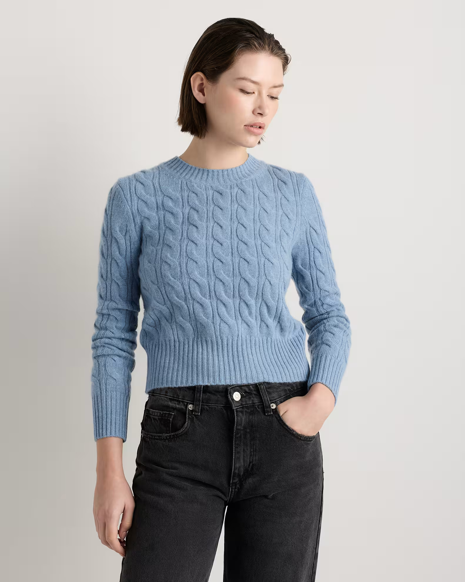 Mongolian Cashmere Shrunken Cable Crewneck Sweater | Quince