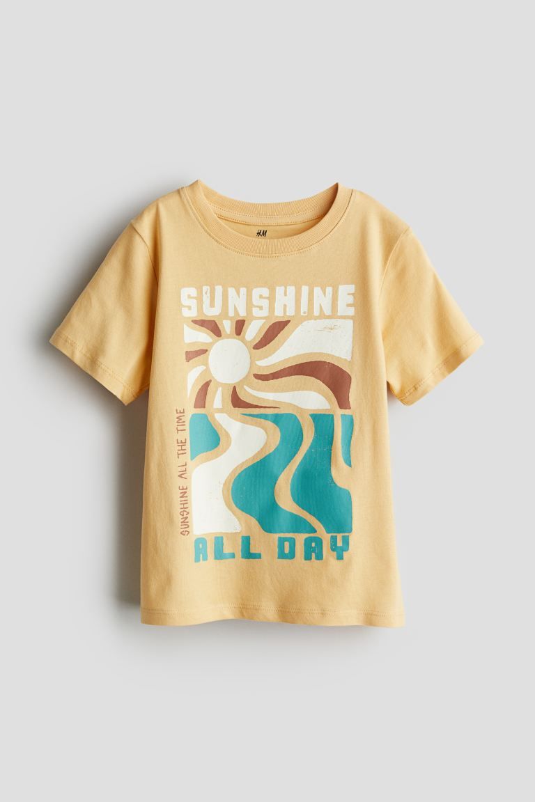 Printed T-shirt - Round Neck - Short sleeve - Dusty yellow/Sunshine - Kids | H&M US | H&M (US + CA)