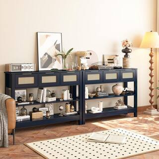 Set of 2 43.3 in. Blue Rectangle Wood Console Table with 3 Top Drawers and 2 Open Shelves | The Home Depot