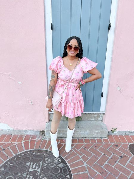 🌸 I love this LoveShackFancy dress✨ I wore this in New Orleans this last weekend 🌸 paired it with sparkly nude fishnets, white cowgirl boots, & my pink quilted Kate Spade 🌸 

Loveshackfancy, puff sleeves, pink, pink dresses, floral dress, Kate Spade, fishnets, rhinestone tights, cowgirl boots, western style, travel wear, pink dress, puff sleeve dress, quilted purse

#LTKunder100 #LTKtravel #LTKSeasonal