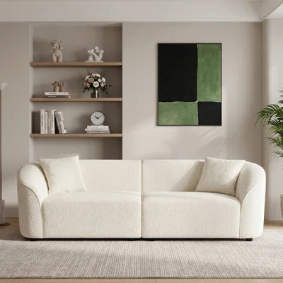 87" Curved Boucle Sofa Modern Cream Style 3-Seater Couch with Solid Wood Frame Beige Upholstered Minimalist Sofa for Living Room Apartment | Wayfair North America