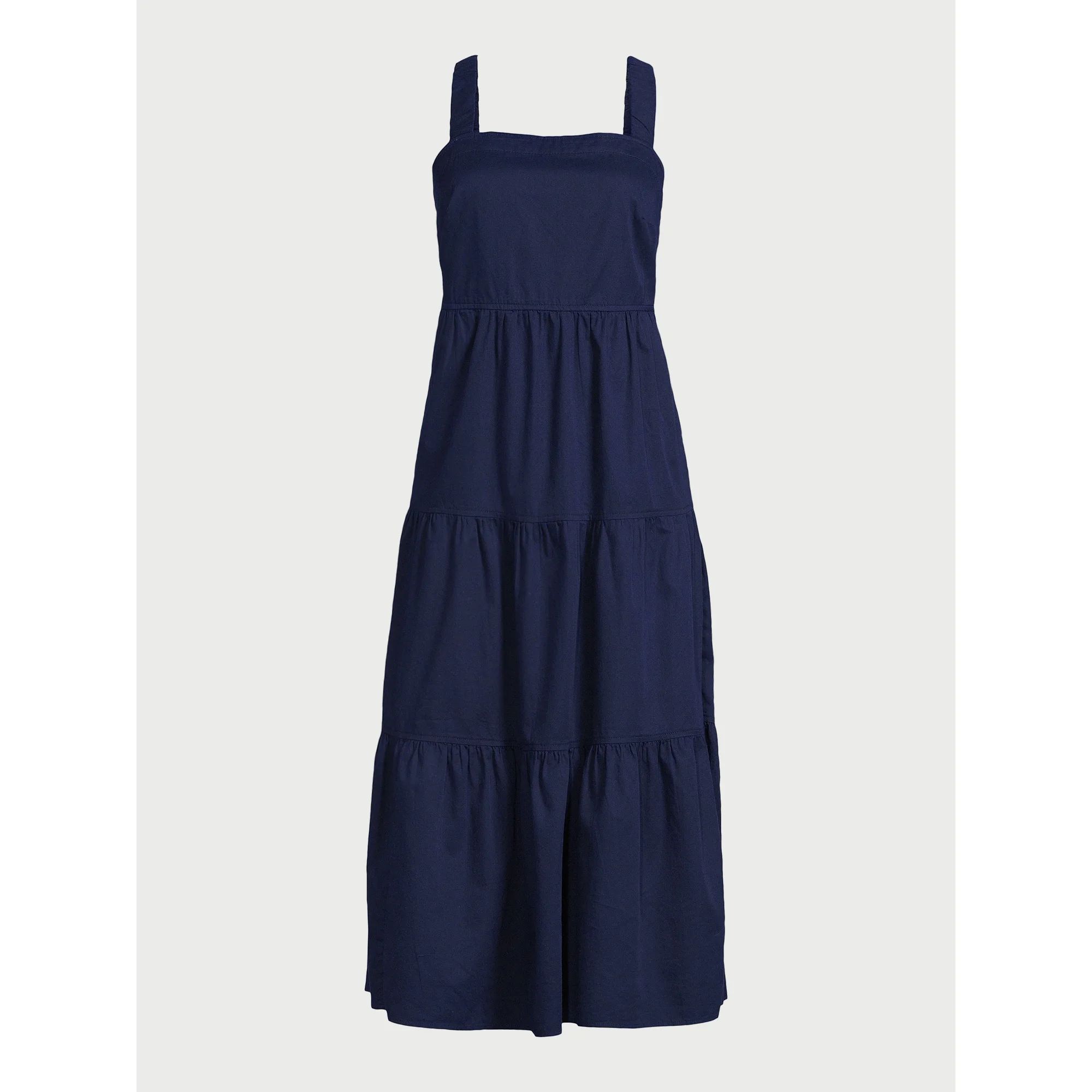 Free Assembly Women’s Cotton Tiered Midi Dress with Pockets, Sizes XS-XXL | Walmart (US)