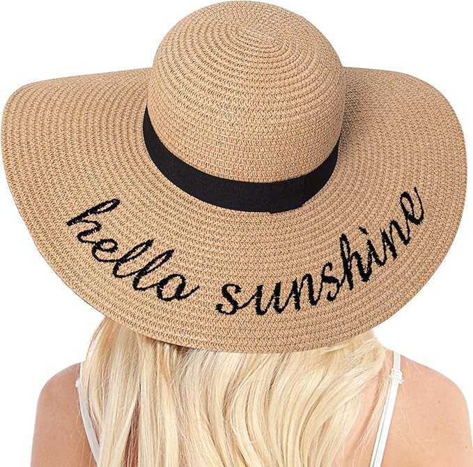 Double Couple Womens Straw Hat Wide Brim Floppy Beach Sun Hat for Women UPF 50+ Adjustable Strap ... | Amazon (US)