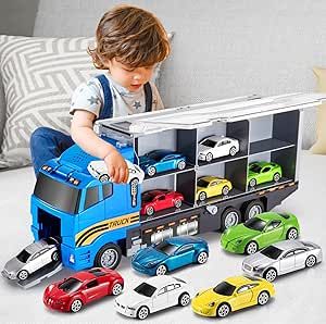 TEMI Transport Cars Carrier Set Toys w/Play Mat, Die-cast Vehicles Truck Alloy Metal Race Model C... | Amazon (US)