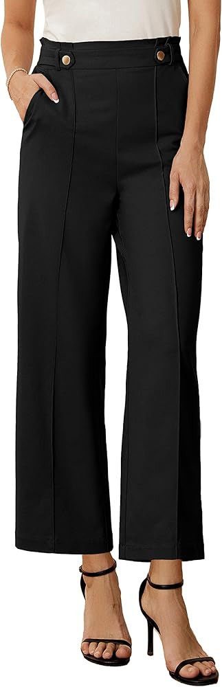 GRACE KARIN Women's Straight Leg Cropped Work Pants Elastic High Waist Wide Leg Business Casual S... | Amazon (US)