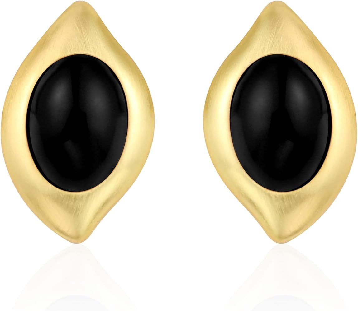 Chunky Gold Earrings for Women, Trendy Vintage 14K Gold Plated Black Cubic Zirconia Enamel Stud S... | Amazon (US)