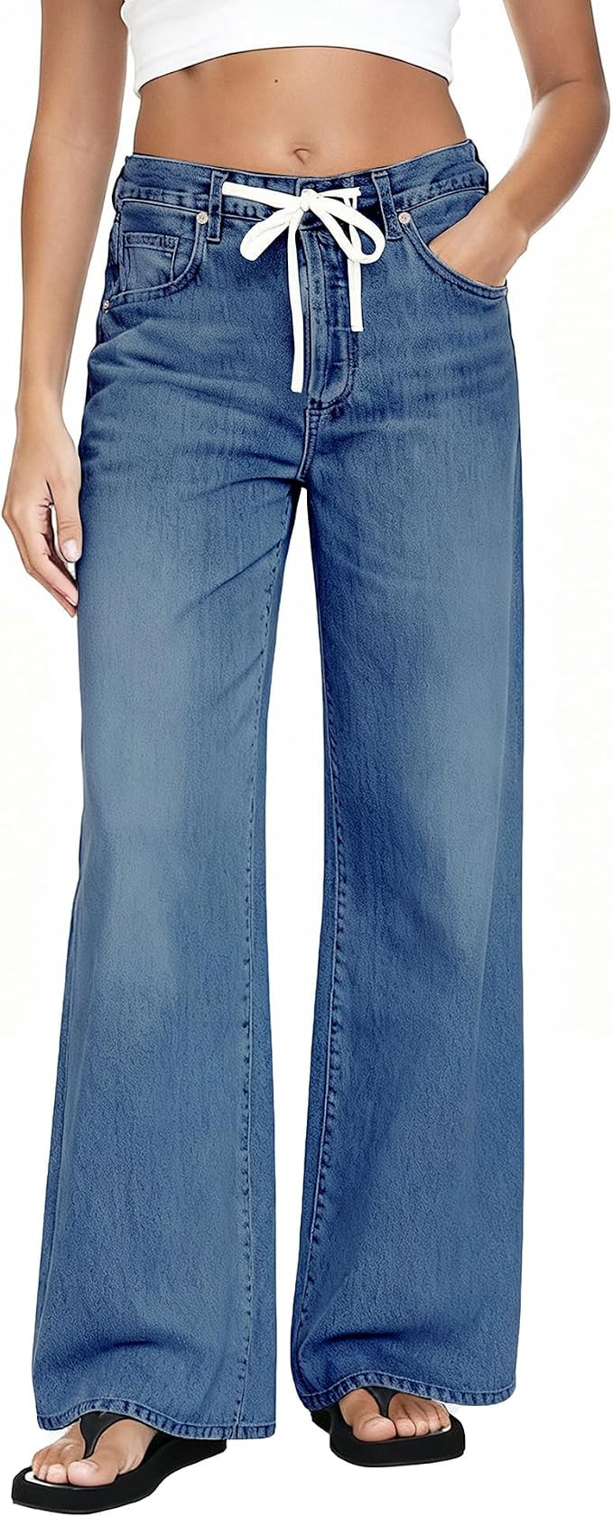 MARIASHA Wide Leg Jeans for Women Trendy High Waist Stretchy Baggy Jeans Women Drawstring Denim P... | Amazon (US)