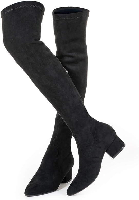 Thigh High Block Heel Boot Women Pointed Toe Stretch Over The Knee Boots | Amazon (US)
