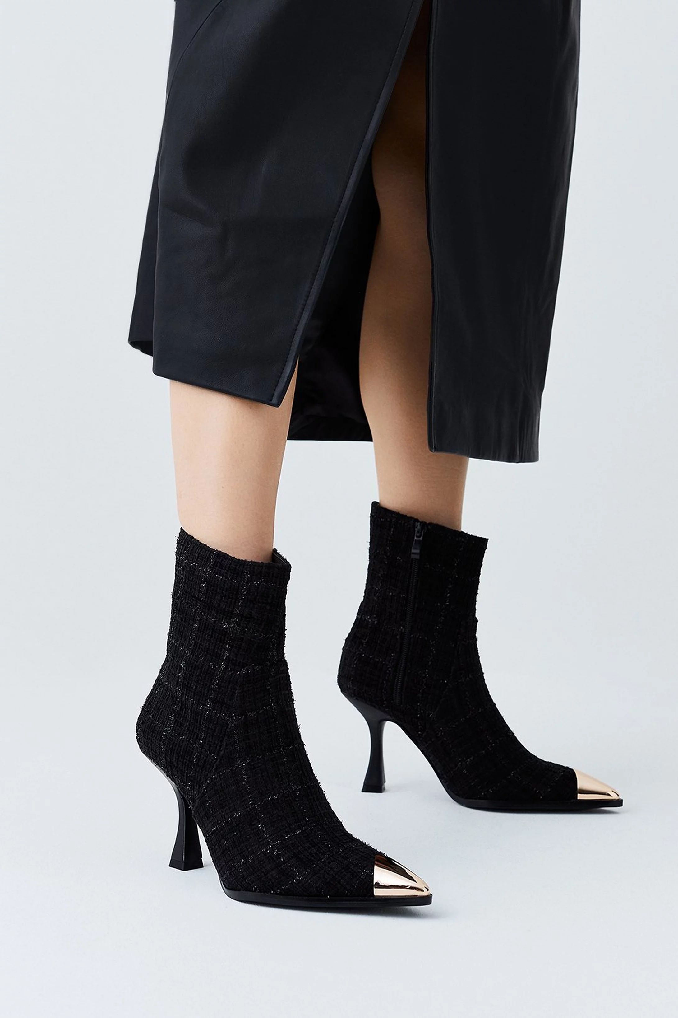 Heeled Boucle Tweed Ankle Boot | Karen Millen UK + IE + DE + NL