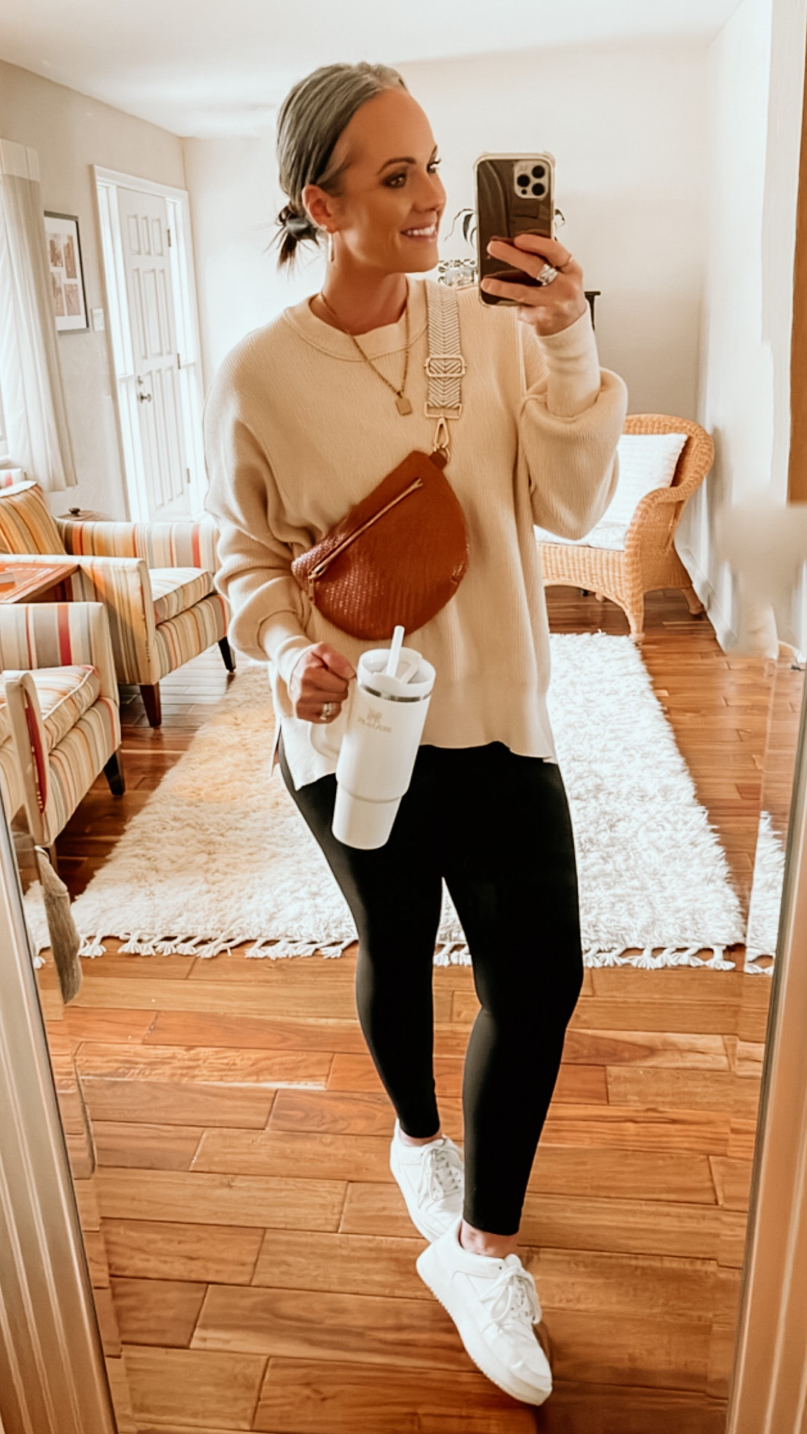 Another favorite athleisure outfit. These are the types of outfits I like to wear to be comfortable but still feel cute! Medium in this oversized sweater. It’s thick and great quality! Medium in leggings, sneakers true to size. #comfortableoutfit #athleisurelooks #athleisure #falloutfit #amazonfinds 

#LTKstyletip #LTKmidsize #LTKfindsunder50