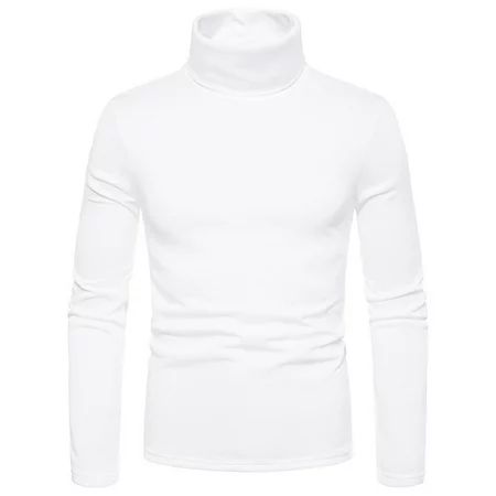 Rdeuod Mens Shirts Turtleneck Long Sleeve Solid Colour Stretch Slim Fit Bottoming Top Blouse White P | Walmart (US)