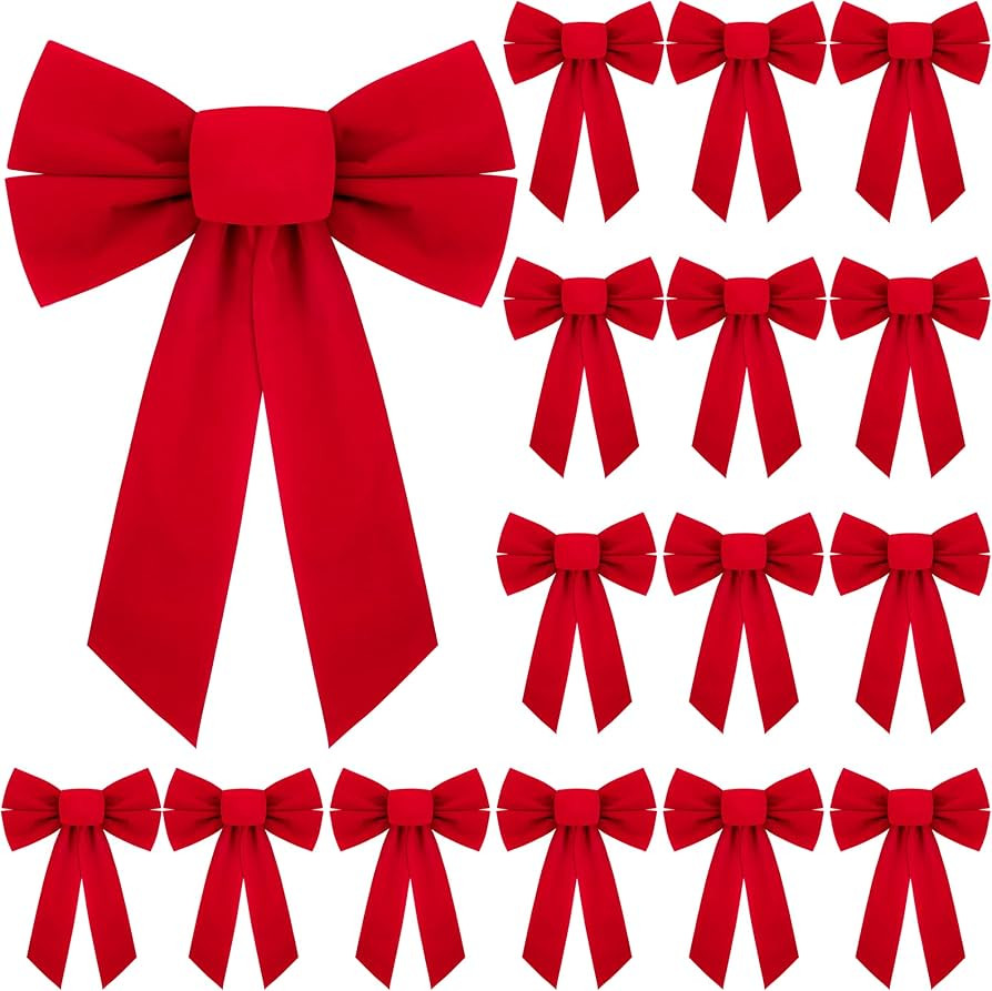 ANVAVO 16 Pack Red Velvet Christmas Bows Holiday Christmas Bows Christmas Wreaths Decoration, 9 x... | Amazon (US)