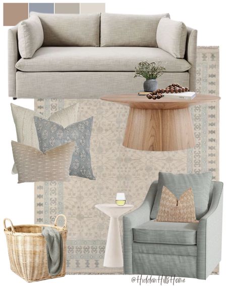 Coastal living room mood board, coastal family room, sofa, rug, coffee table, living room design #homedecor 

#LTKsalealert #LTKhome #LTKfamily
