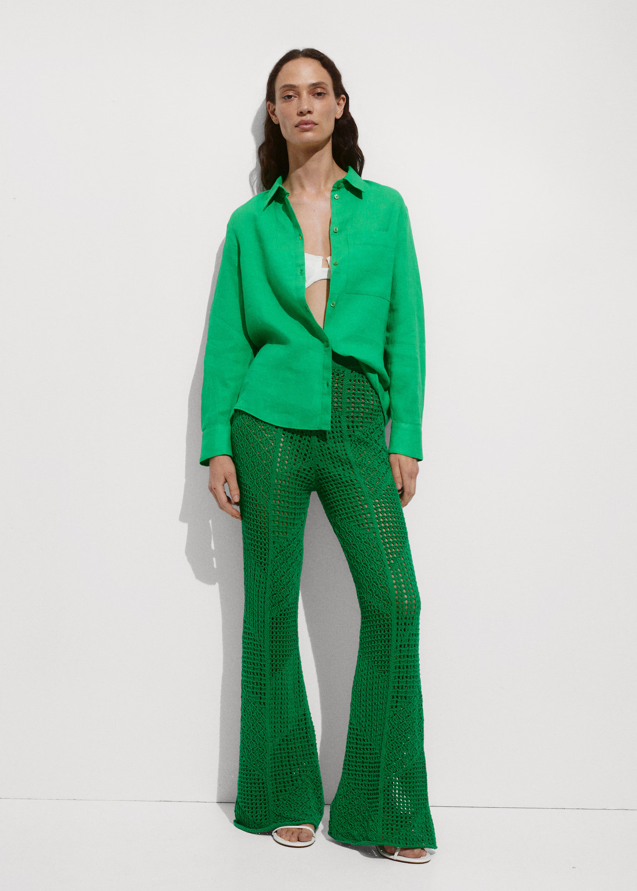 100% linen long sleeve shirt - Woman | MANGO USA | MANGO (US)