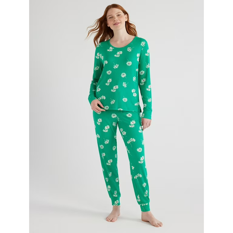 Joyspun Women’s Ribbed Top and Pants Pajama Set, Sizes S-3X | Walmart (US)
