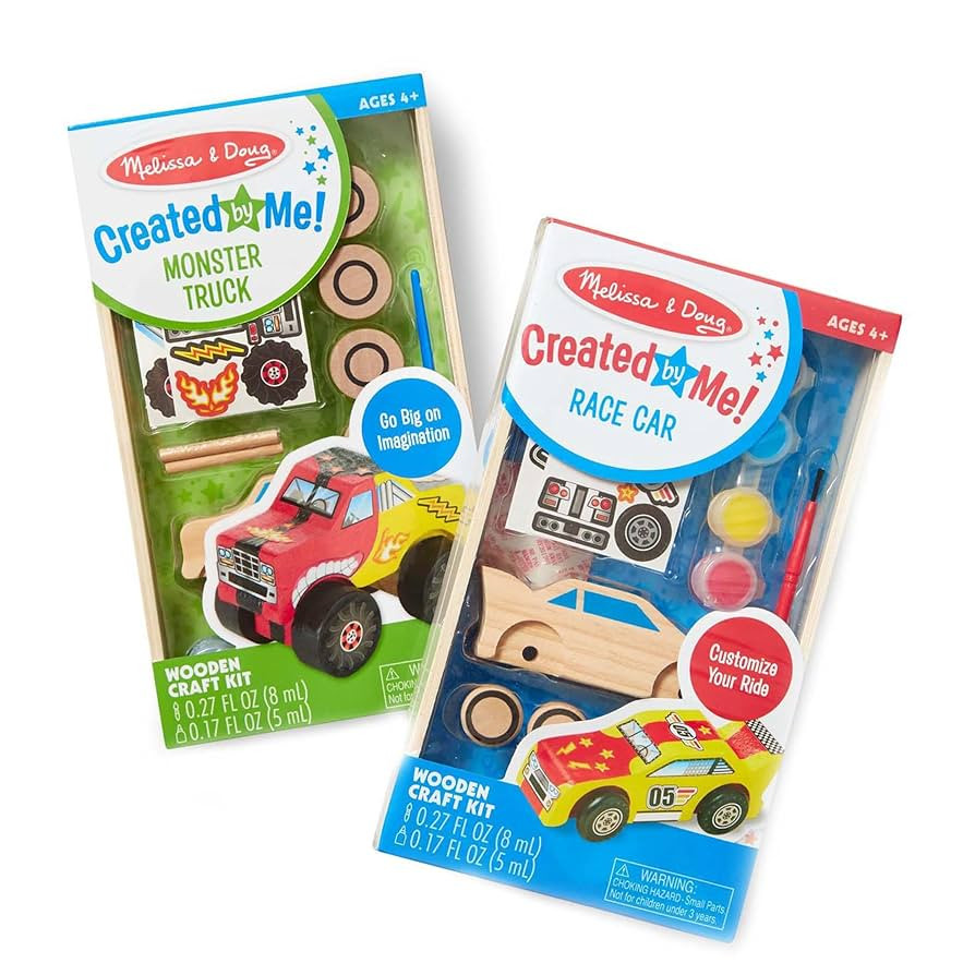 Melissa & Doug Decorate-Your-Own Wooden Craft Kits Set - Race Car and Monster Truck | Amazon (US)