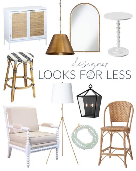 These home decor interior design looks for less are a great way to get a high-end look in your home on a budget! Items include a white cabinet with rattan doors, a brass pendant, a black outdoor sconce, a spindle table, gold wall mirror, a blue and white woven counter stool, a parisian woven bar stool, a metal tripod floor lamp and recycled glass beads.  

look for less home, designer inspired, beach house look, amazon haul, amazon must haves, area rug, vintage rug, target home, home decor, Amazon finds, Amazon home decor, simple decor, target home décor, targetfanatic, targetdoesitagain, target home, pottery barn, etsy home décor, studio mcgee, target finds, studio mcgee, neutral design, wall mirror, kitchen barstools, kitchen chairs, simple decor, coastal decorating, coastal design, coastal inspiration #ltkfamily #ltkfind #LTKSale 

#LTKSeasonal #LTKstyletip #LTKunder50 #LTKunder100 #LTKhome #LTKhome #LTKunder100 #LTKsalealert