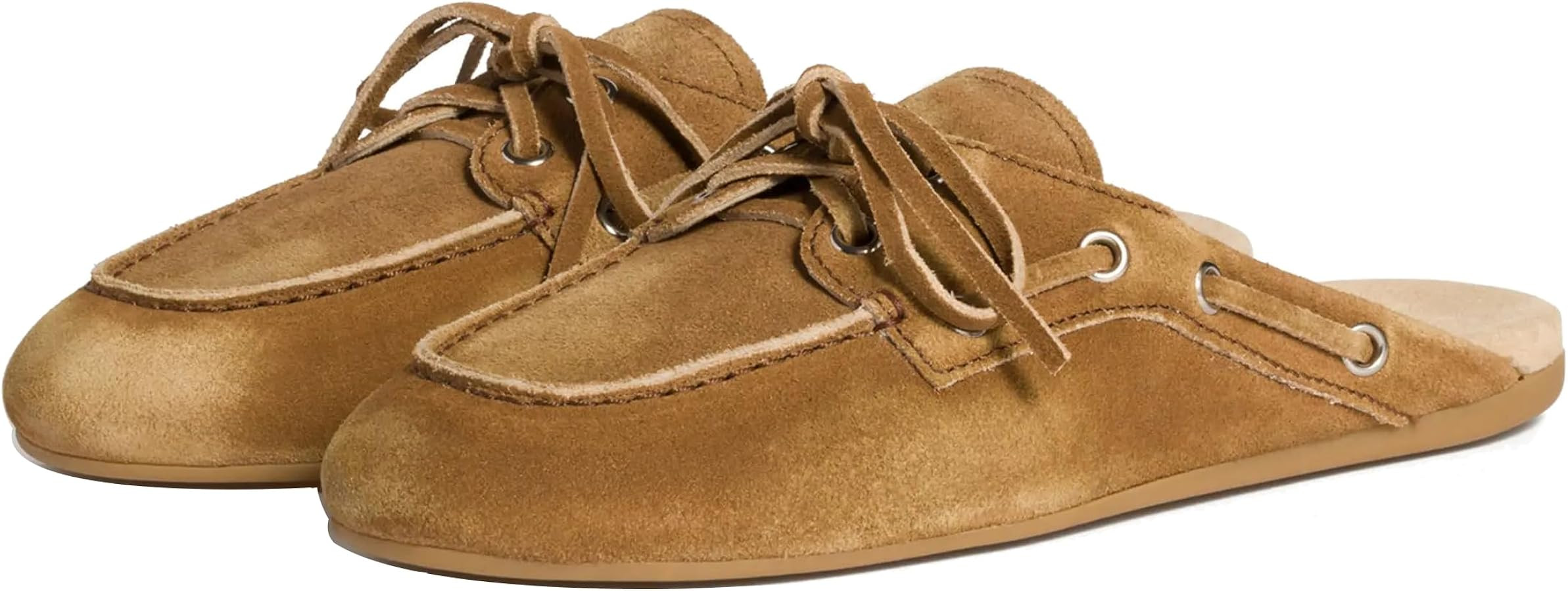 OMLISHZTY Women's Suede Mules Slippers Comfort Footbed Platform Clog Mules Lace Up Slip On Boat S... | Amazon (US)