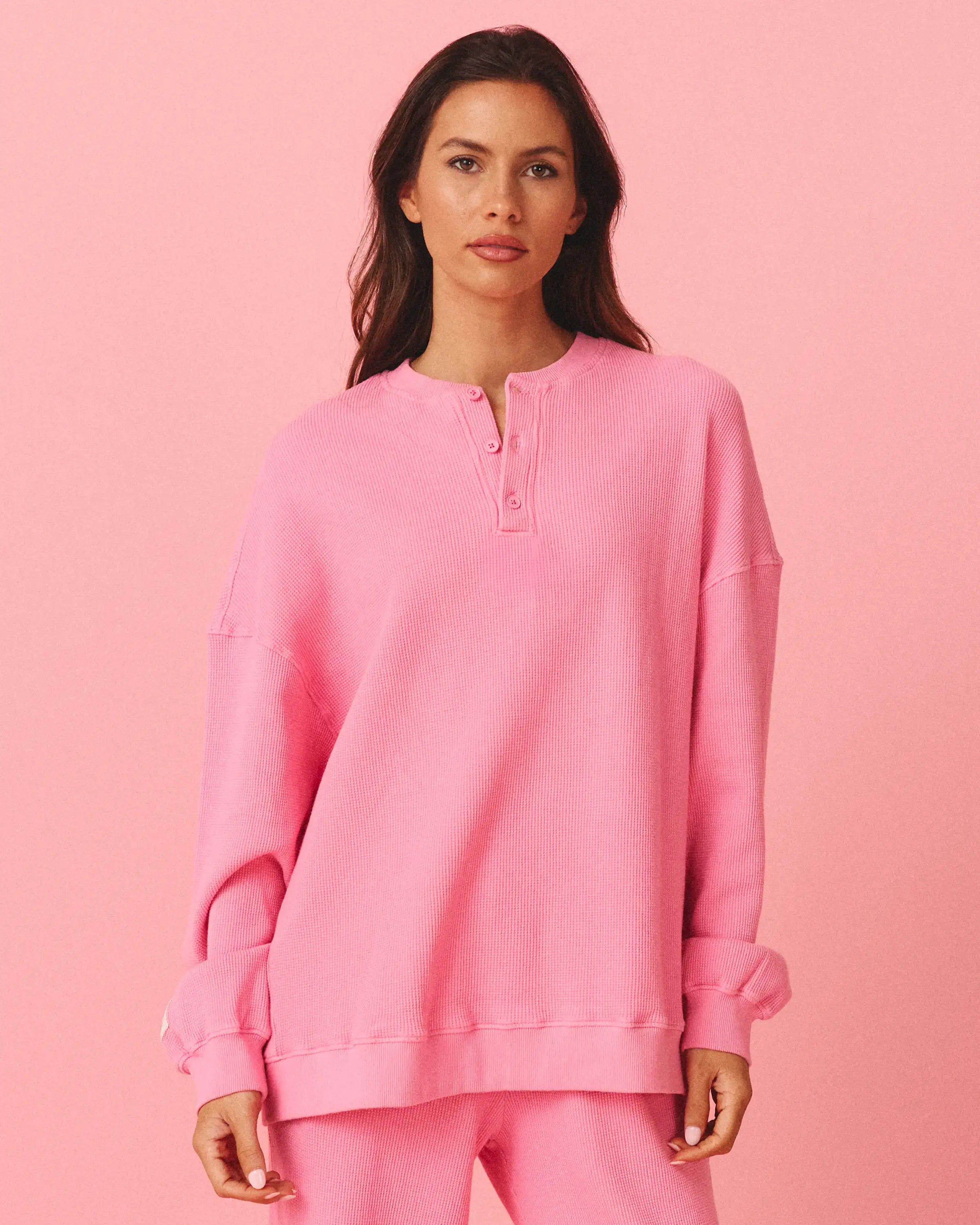 Waffle Henley Long Sleeve in Jellybean | Eleven Eleven