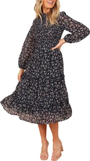 Edwina Floral Long Sleeve Tiered Midi Dress | Nordstrom