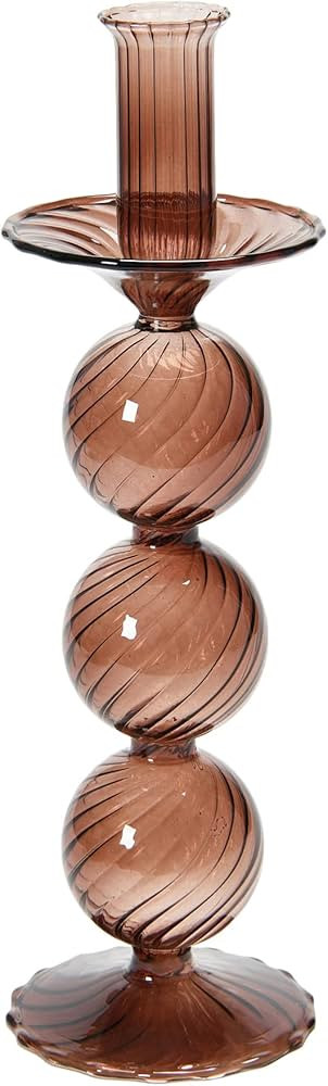 Bloomingville Embossed Glass Single Taper Candle Holder, Natural | Amazon (US)