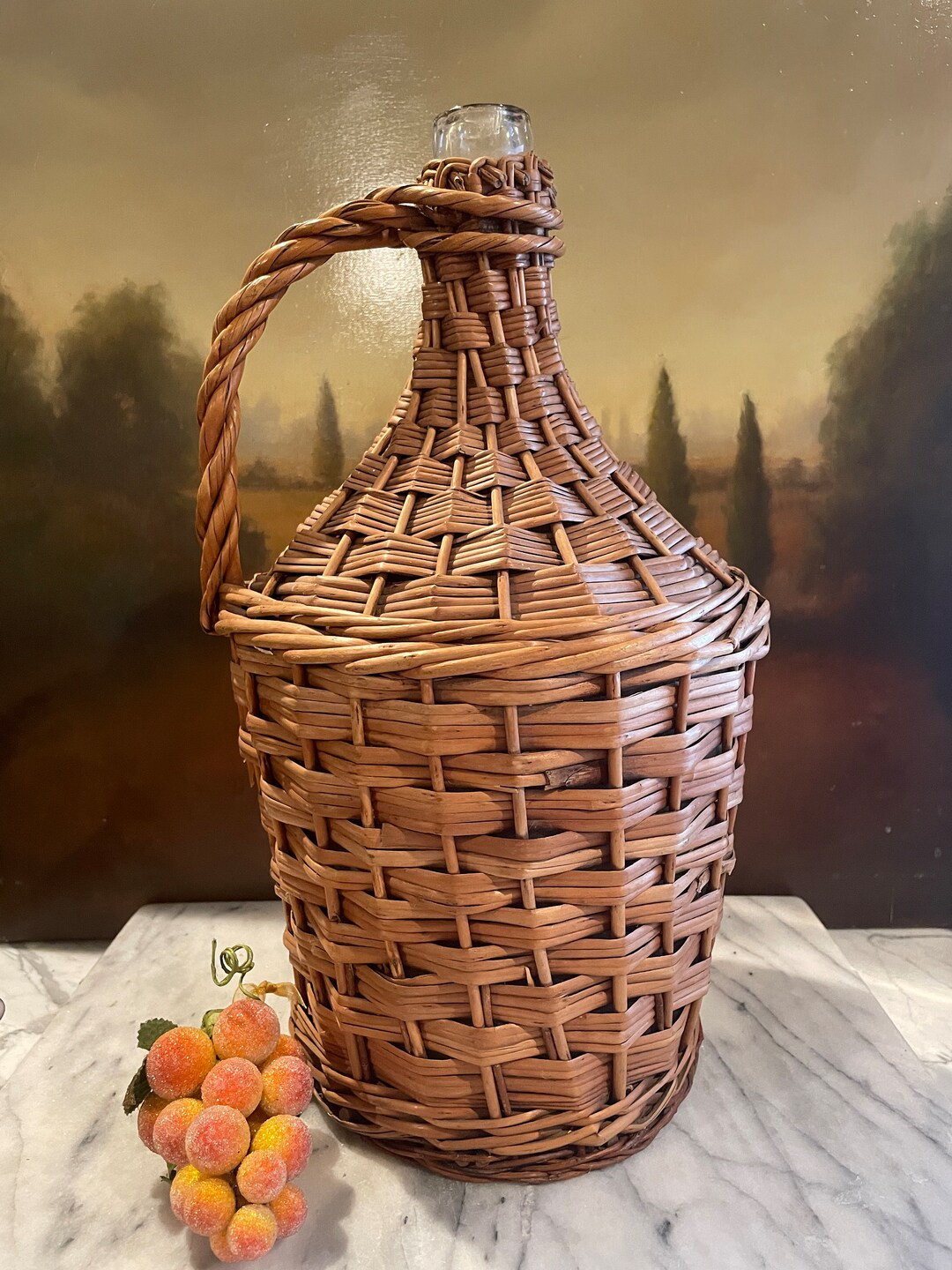 15.75 Tall Vintage French Demijohn Car Boy Encased in Wicker / French Provincial Decor / Pale Gre... | Etsy (US)