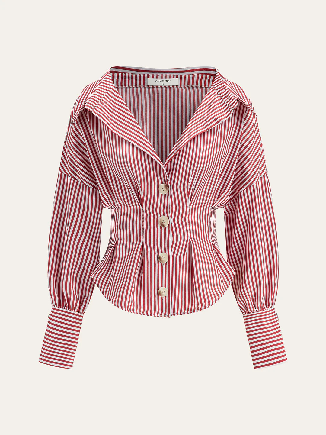 Striped Collared Shirt with Waist-Cinching Design | Commense
