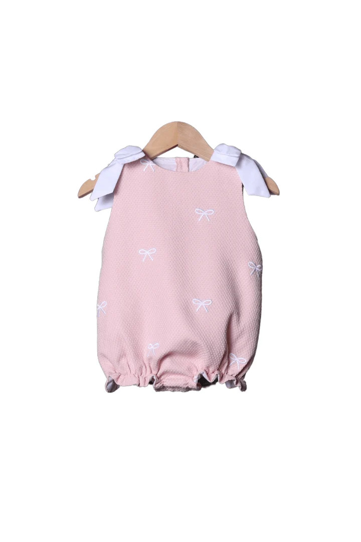 Embroidered Bow Pink Honeycomb Bubble | The Smocked Flamingo