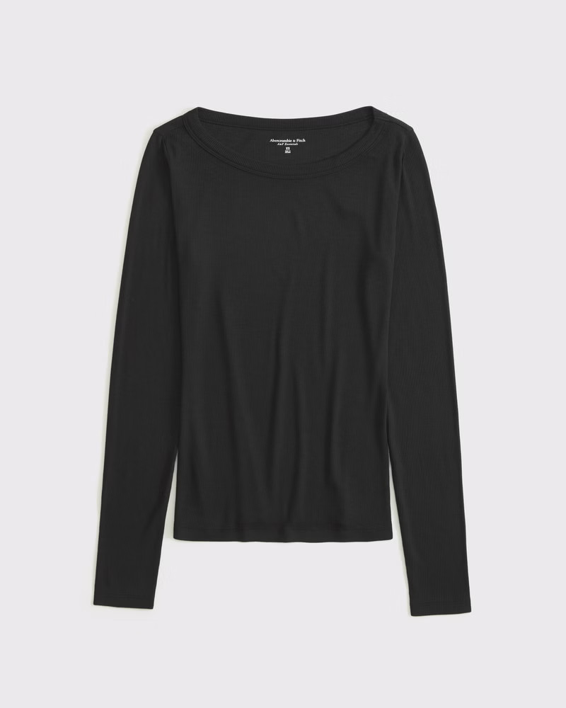 Long-Sleeve Boatneck Featherweight Rib Top | Abercrombie & Fitch (US)