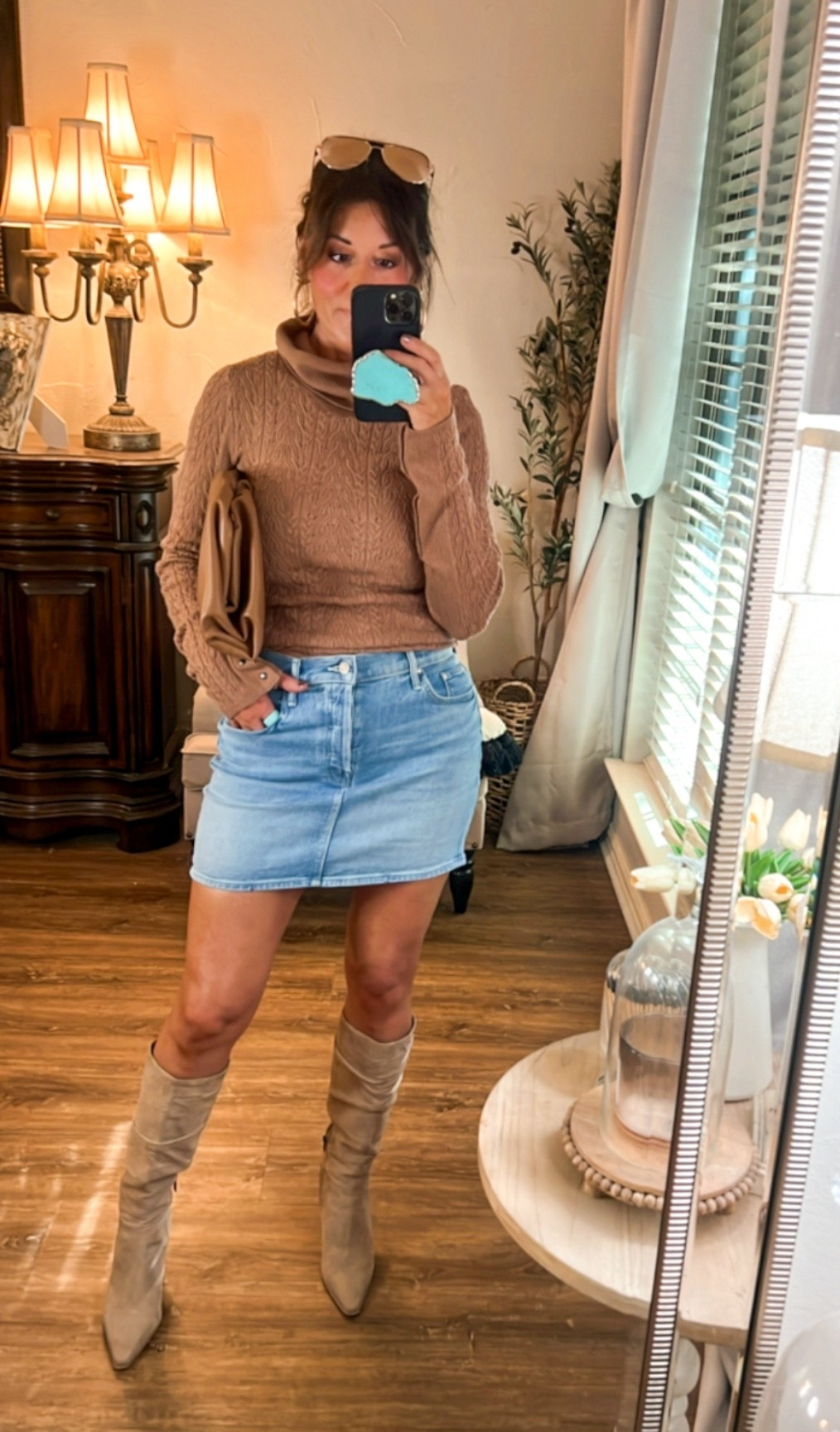 Mother Denim Skirt.  Free People turtleneck  

#LTKSaleAlert #LTKStyleTip #LTKOver40