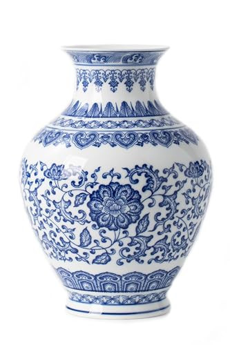 Blue and White Vase, Blue Vases Home Décor, Chinoiserie Vase, Blue and White Porcelain, Ceramic Vase for Home, Living Room, Bookshelf, Mantle Fireplace,Table Centerpieces,8.9" | Amazon (US)