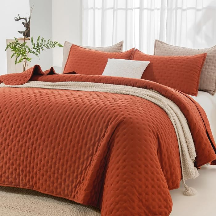 Burnt Orange King Size Quilt Bedding Set, 3 Pieces Bedspread | Amazon (US)