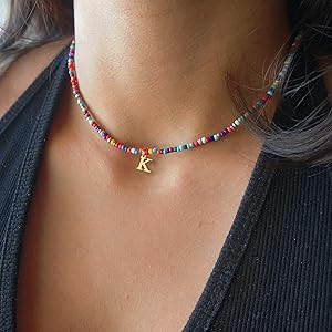 Yoosteel Colorful Beaded Initial Necklaces for Girls Gifts - Cute Choker Initial Necklace Jewelry... | Amazon (US)