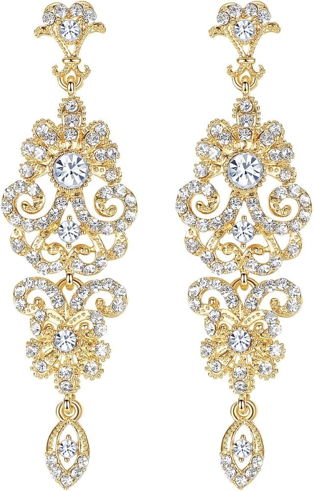 mecresh Gold/Silver Rhinestone Chandelier Wedding Bridal Dangle Earrings | Amazon (US)