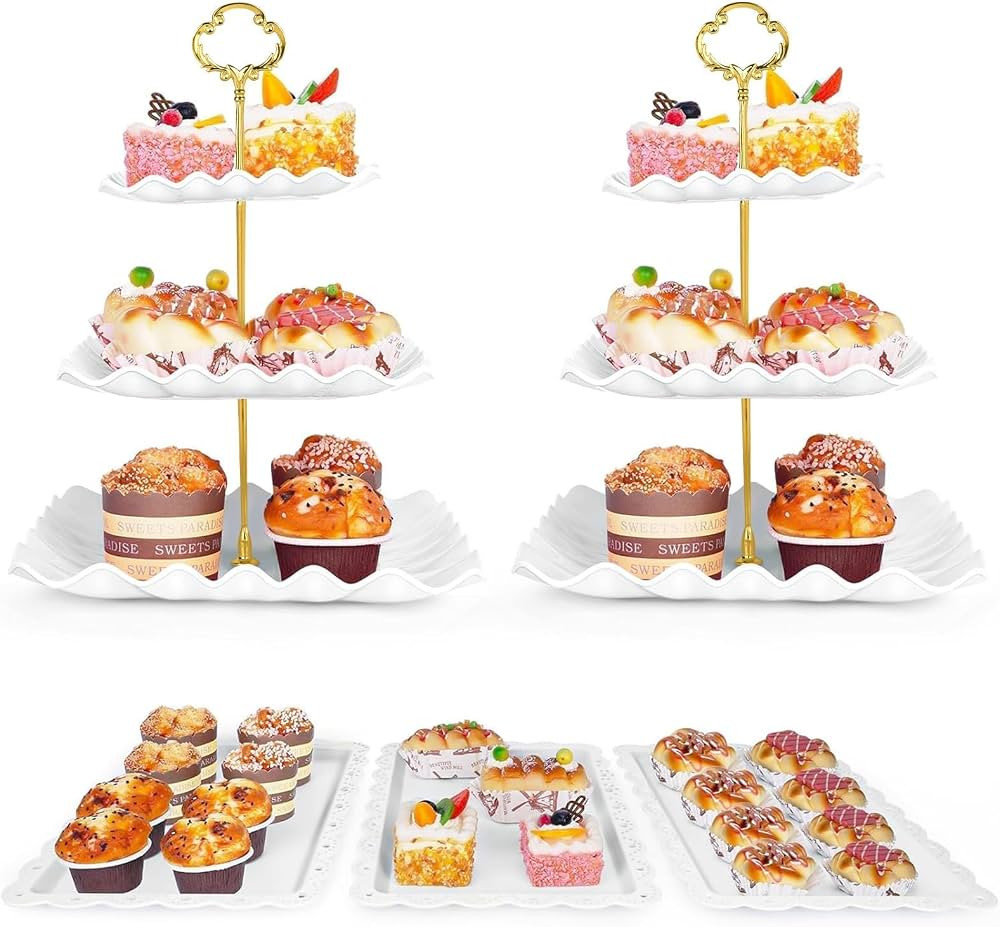 5 Pcs Dessert Table Display Set - 2 Pcs 3-Tier Dessert Display Stands & 3 Pcs Serving Tray - Dess... | Amazon (US)
