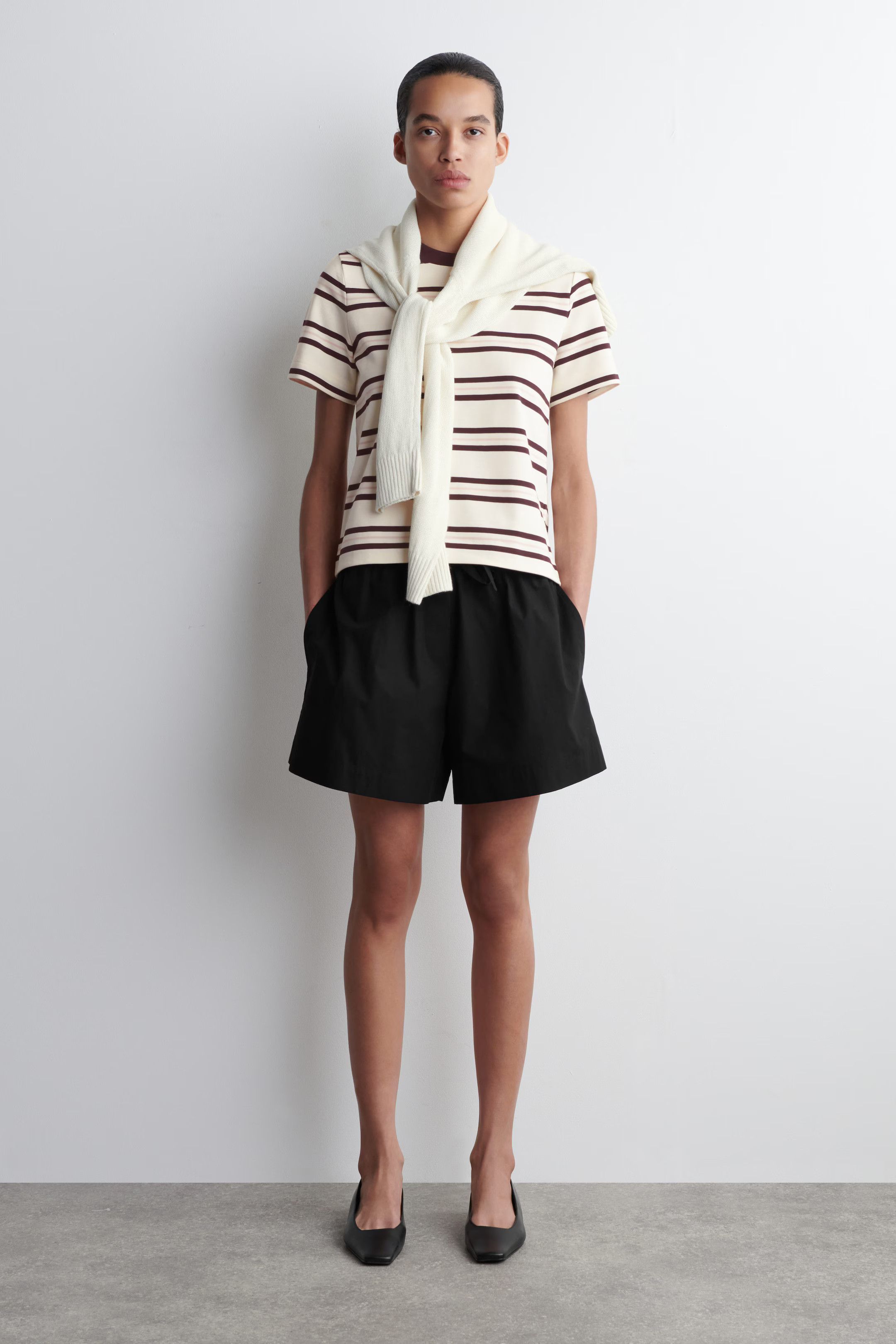 CLEAN CUT REGULAR T-SHIRT - WHITE / BURGUNDY / STRIPED | COS | COS UK