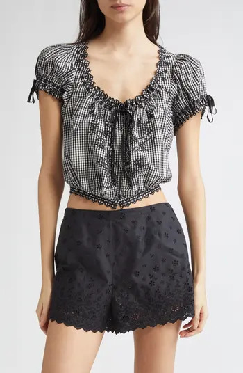 DÔEN Nera Eyelet Ruffle Organic Cotton Crop Top | Nordstrom | Nordstrom