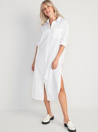 Long-Sleeve Cotton-Poplin Midi Shirt Dress for Women | Old Navy (US)
