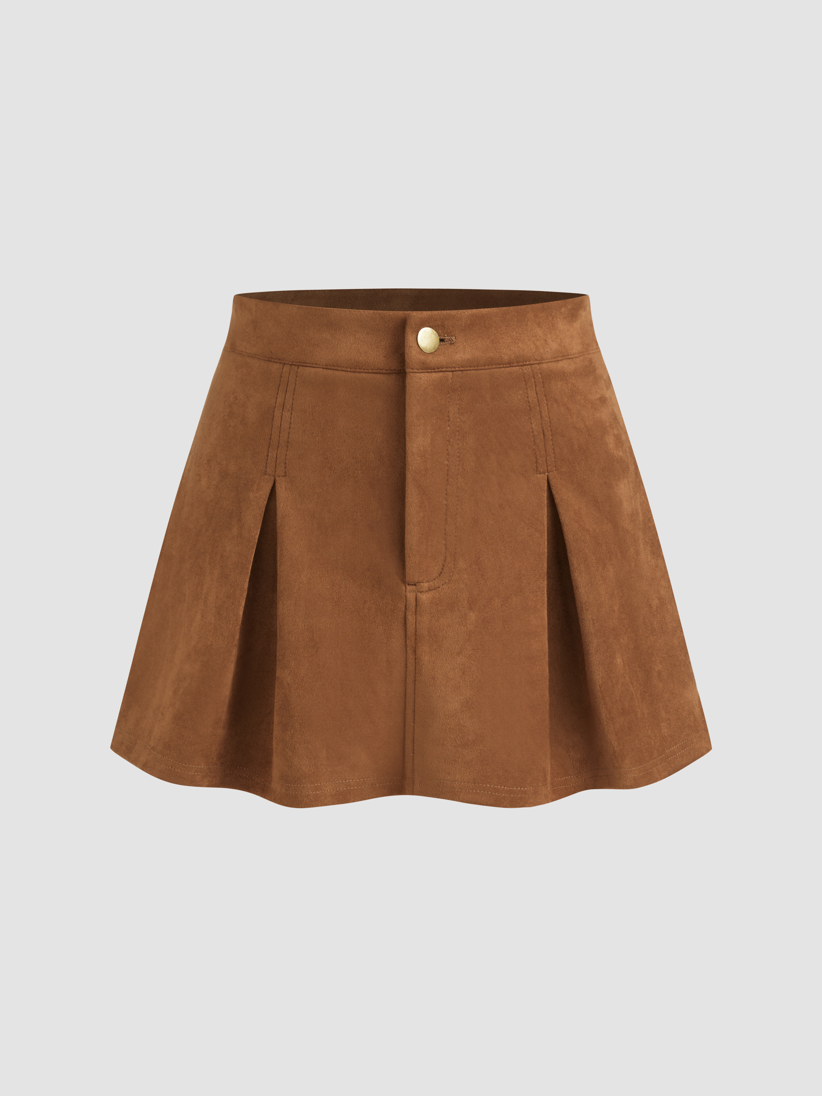 Suede Suede Mid Rise Pleated Mini Skirt For Daily Casual | Cider