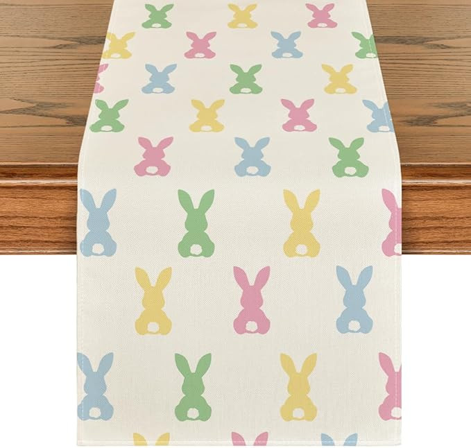 Artoid Mode Green Pink Bunny Rabbit Easter Table Runner, Spring Kitchen Dining Table Decoration f... | Amazon (US)