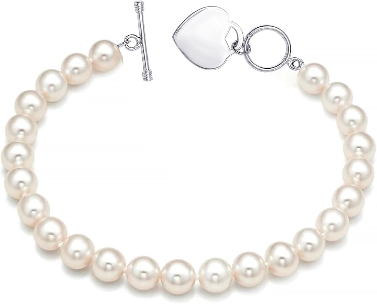 LeCalla 925 Sterling Silver Simulated Pearl Beaded Pearl Bracelet for Women Teen | Amazon (US)