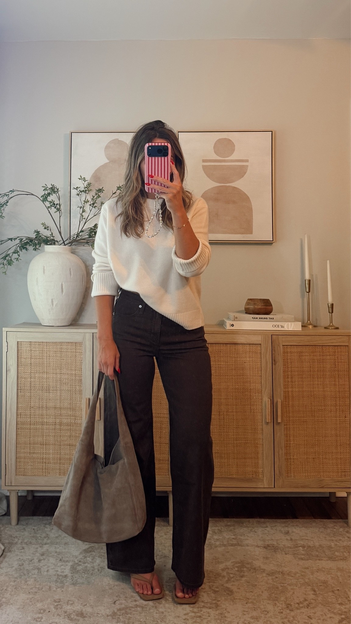 elevated casual fall outfit 🤎 these brown pants are so chic— they’re stretchy, comfortable and have zero waist gap. love the dark color for fall. i’m in a size 27 long. size M sweater. fall outfit, quince

#LTKootd